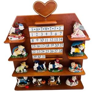 Vintage Danbury Westie White Terrier Perpetual Calendar Wood Heart Wall Display